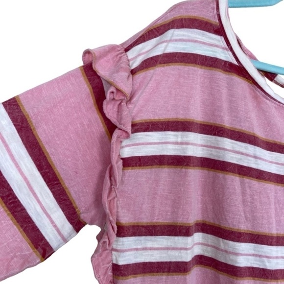 Anthropologie Pilcro Ruffled Open-Back Slouchy Oversized Shoulder Top Striped - Picture 4 of 16